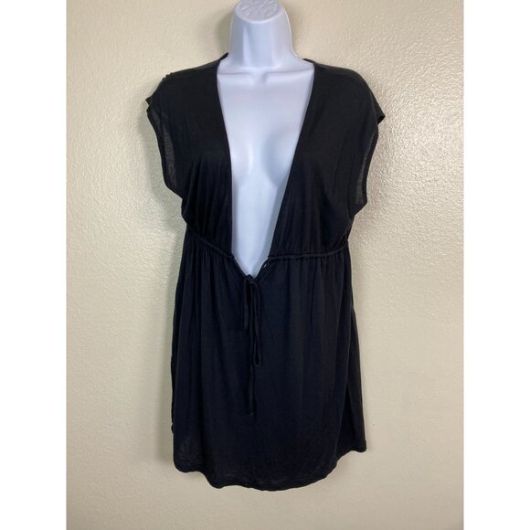 La Blanca By Rod Beattie Black Plunge Swim Cover-Up Dress size Medium Drawstring - Picture 1 of 14